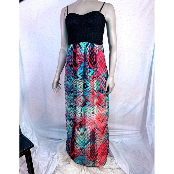 Trixxi Dresses & Skirts - Trixxi Womens Multicolor Geometric Ikat Print Cutout Back Maxi Dress Medium